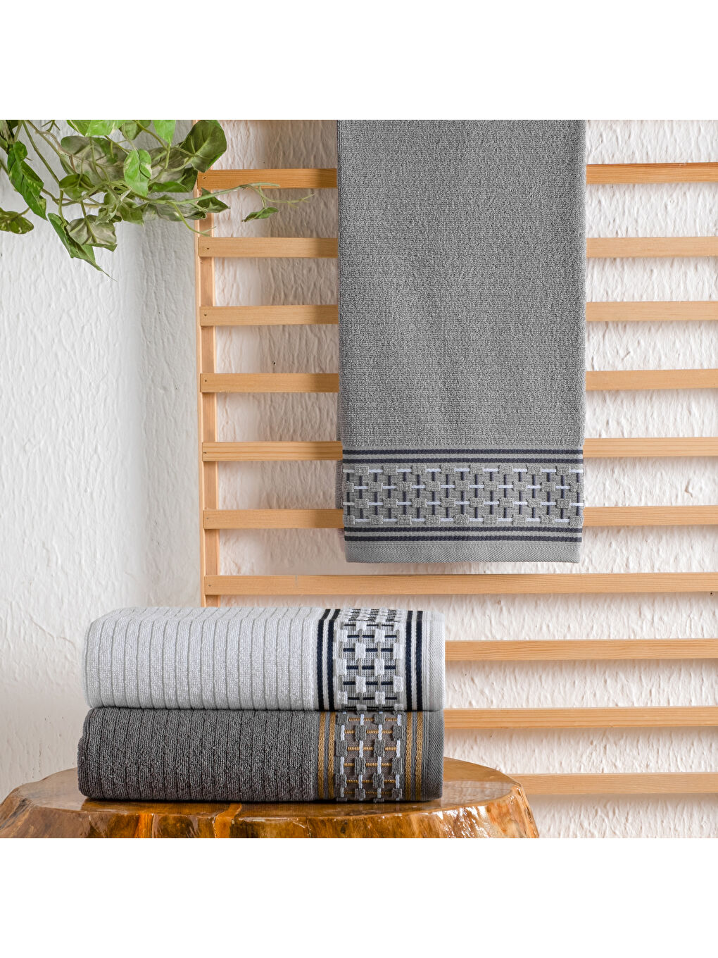 Plain Jakarlı Havlu 70x140-Gri