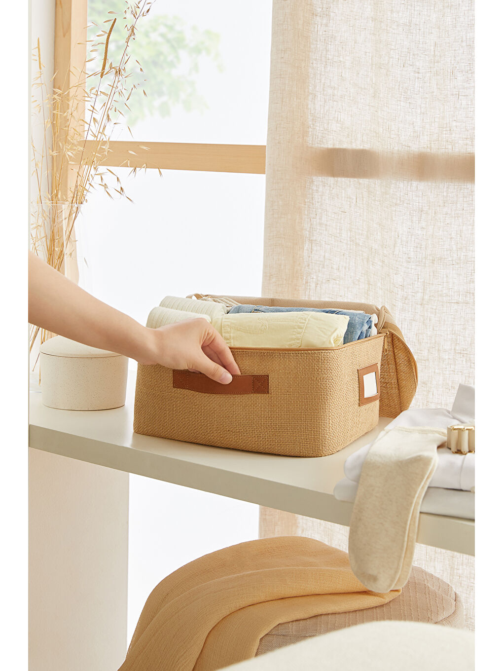 Bej 3'lü Küçük Boy Jüt Hurç Set 30 x 22 x 18 cm-1