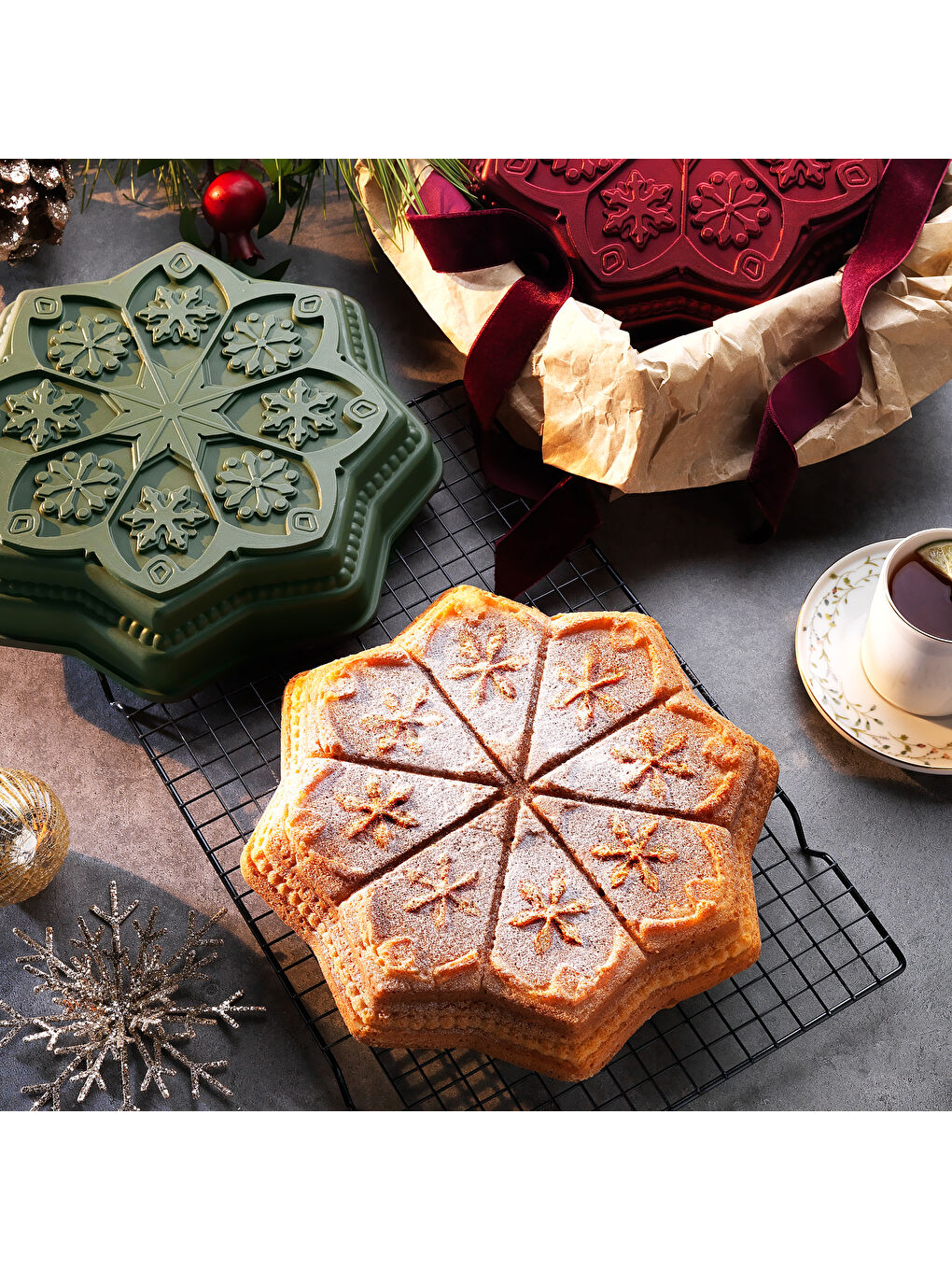 Black Stone Pine Döküm Kek Kalıbı 1 Parça-Yeşil-1