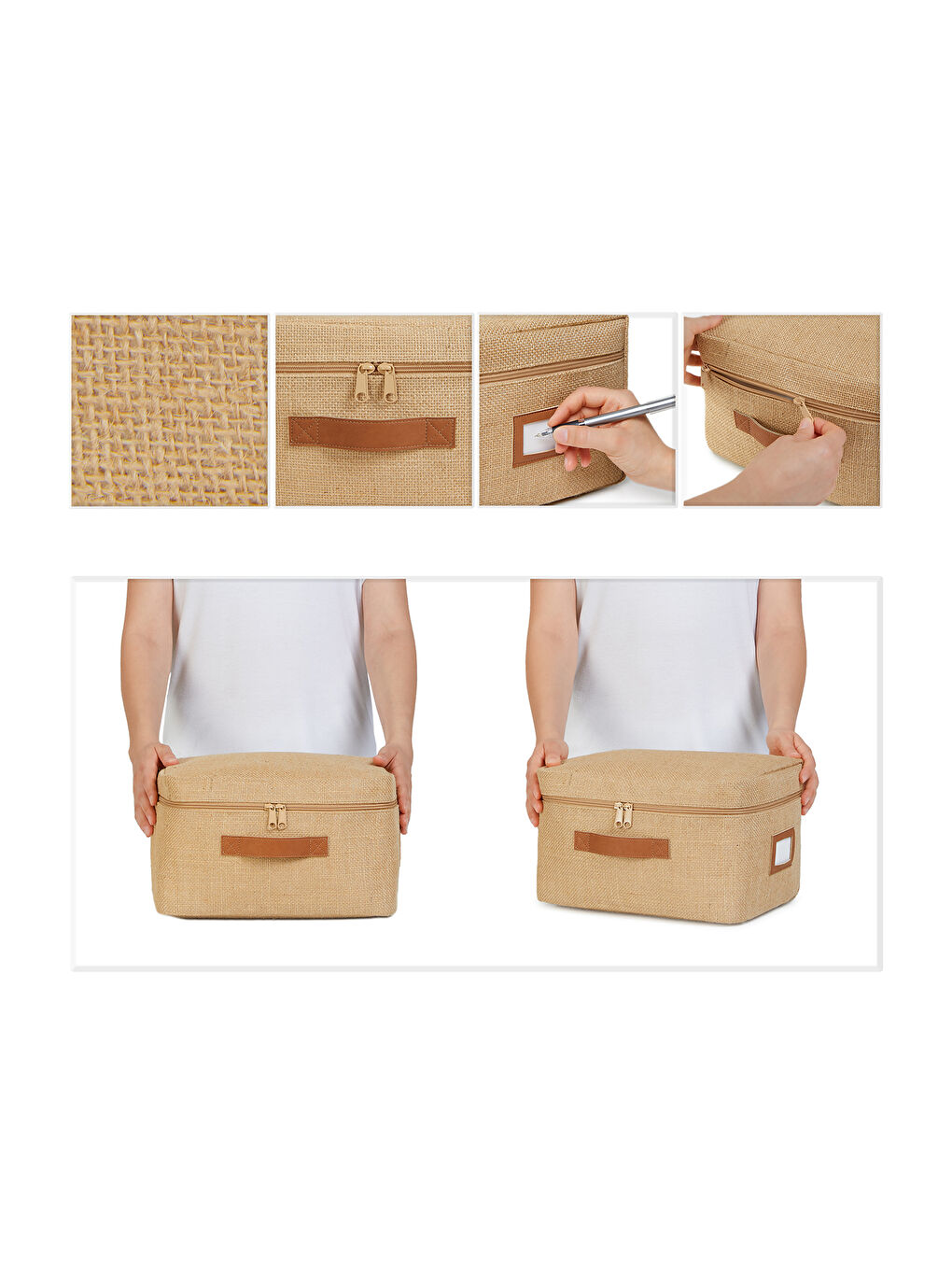 Bej 3'lü Küçük Boy Jüt Hurç Set 30 x 22 x 18 cm-5