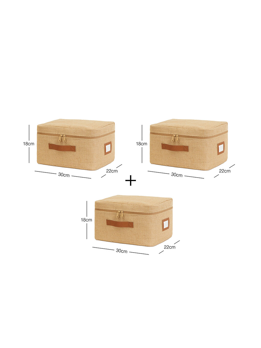 Bej 3'lü Küçük Boy Jüt Hurç Set 30 x 22 x 18 cm-6