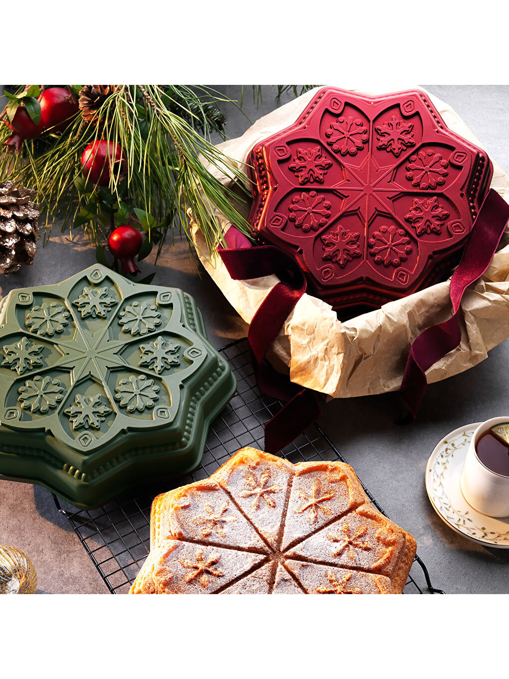 Black Stone Pine Döküm Kek Kalıbı 1 Parça-Kırmızı-1