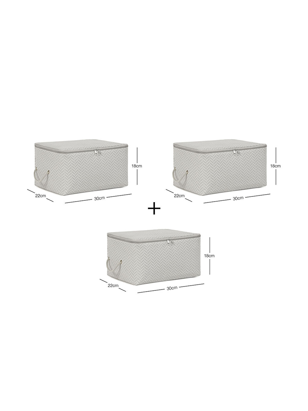 3'lü Küçük Boy Gri Balıksırtı Hurç Set 30 x 22 x 18 cm-2