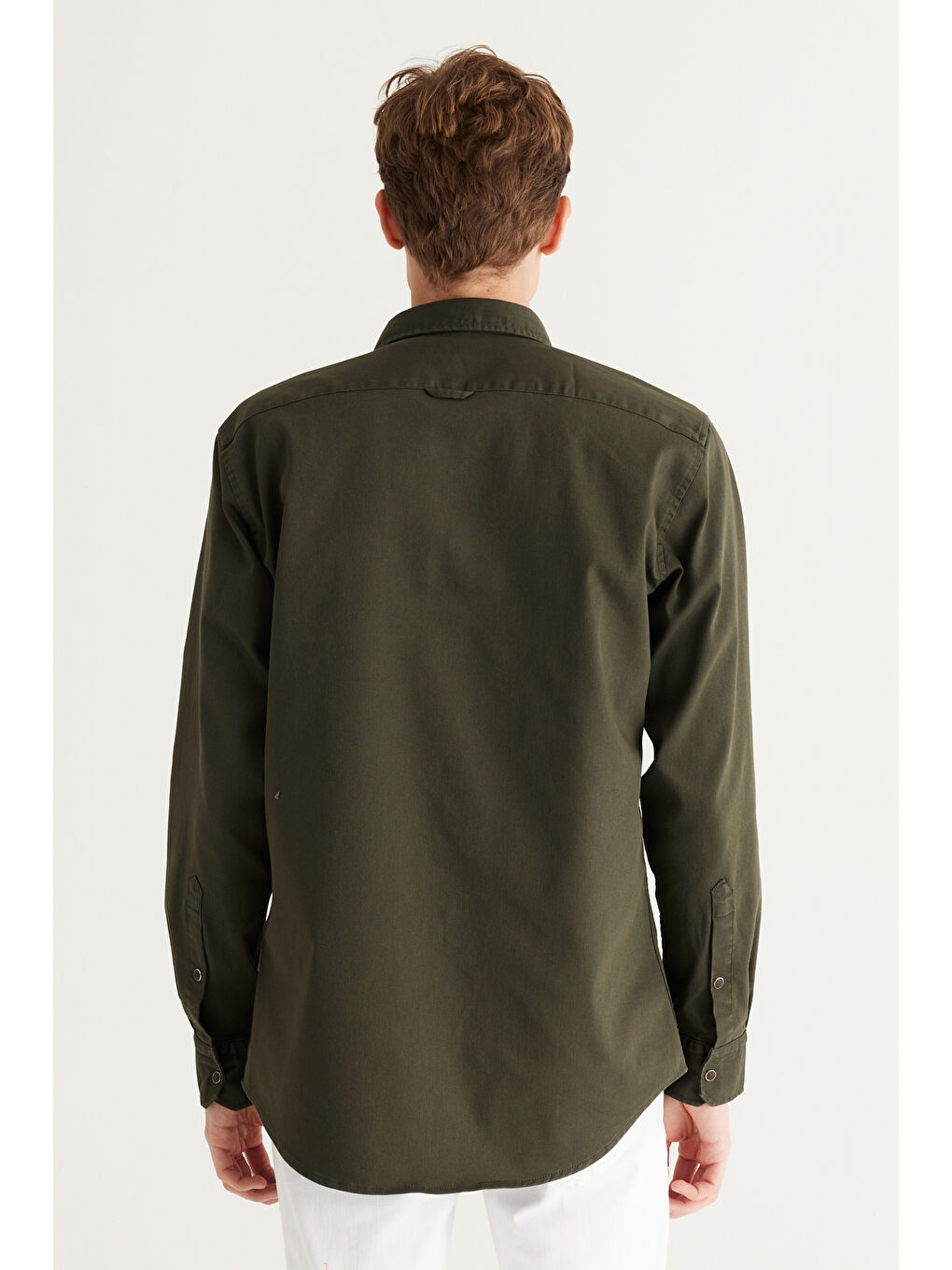 Erkek Haki Comfort Fit Rahat Kesim Pamuklu Diyagonal Desenli Gömlek-6