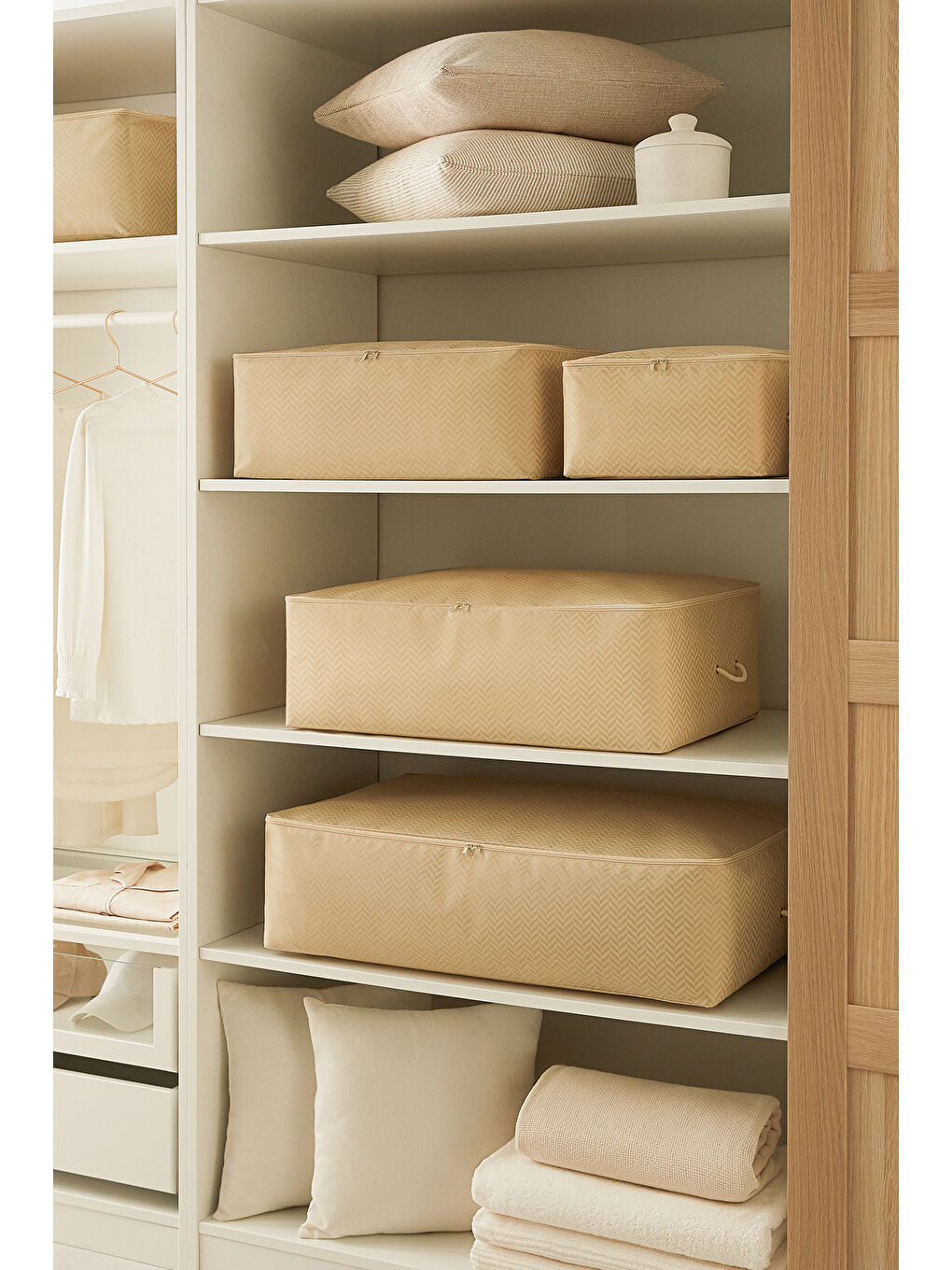 3'lü Küçük Boy Bej Balıksırtı Hurç Set 30 x 22 x 18 cm-5