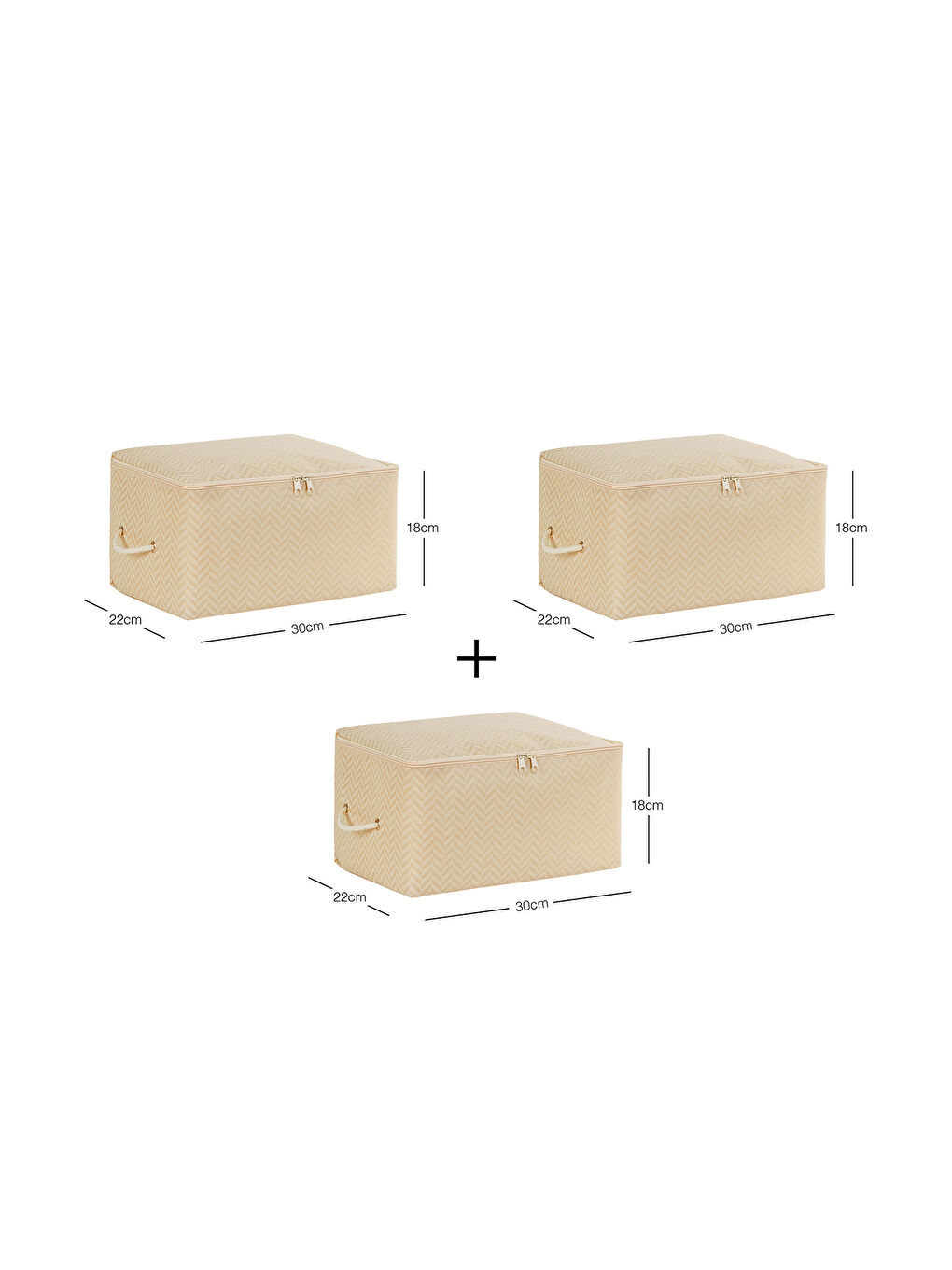 3'lü Küçük Boy Bej Balıksırtı Hurç Set 30 x 22 x 18 cm-6