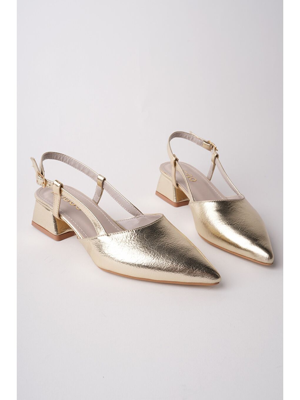 Sarı WONDER Sivri Burun Arkası Açık Kadın Kısa Topuklu Ayakkabı