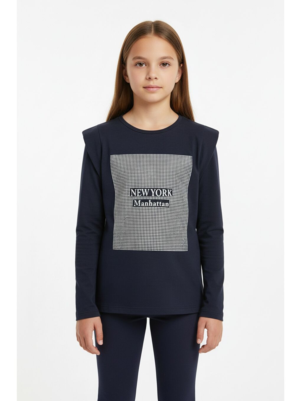 Lacivert Kız Çocuk Baskılı Tişört