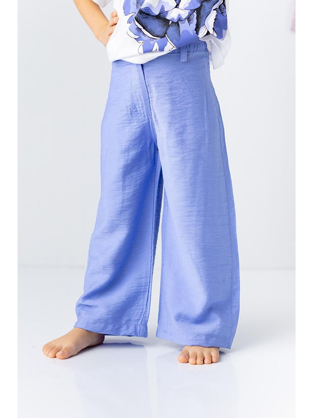 Mavi Kız Çocuk Dokuma Viskon Düz Pantolon