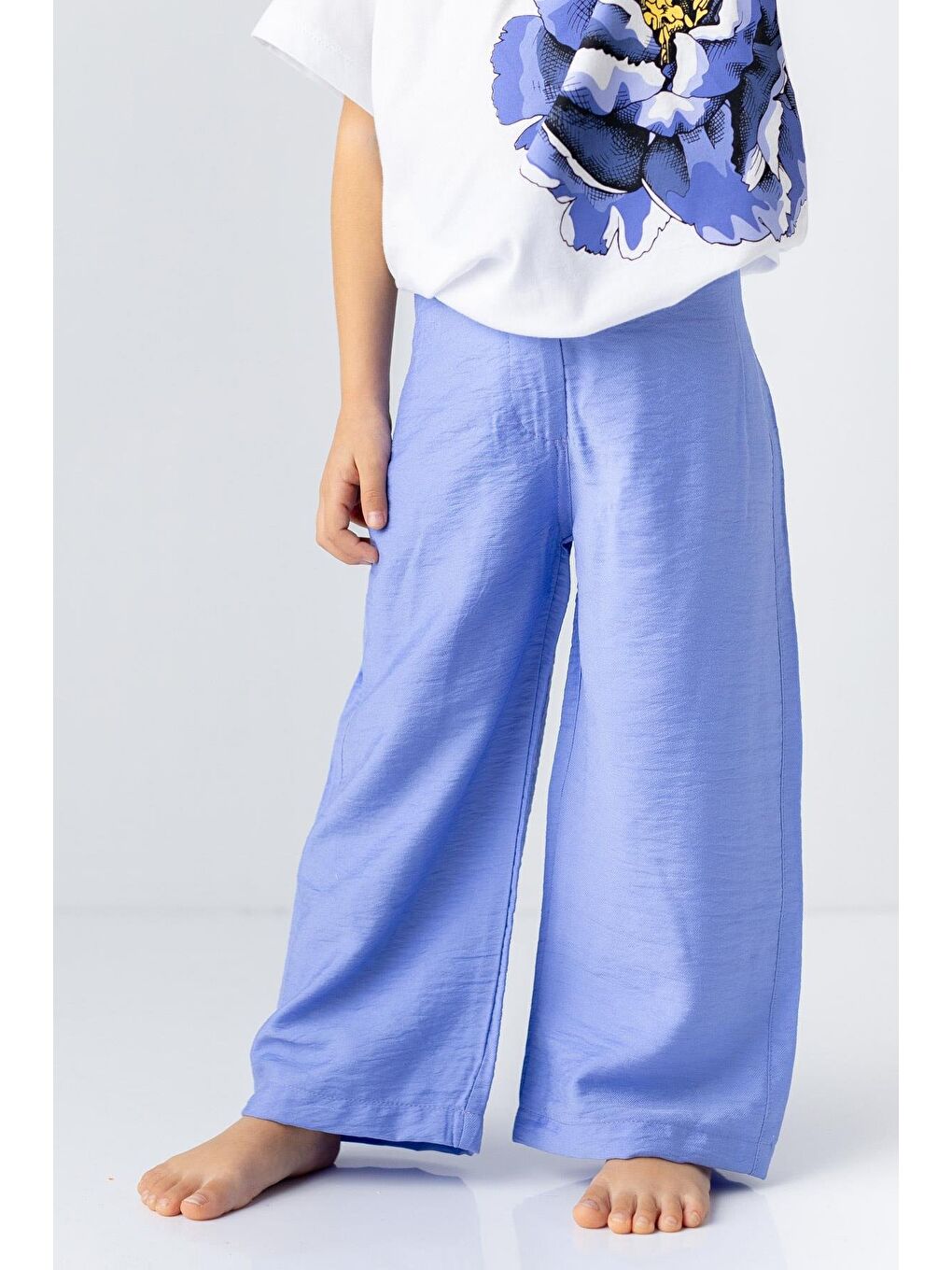 Mavi Kız Çocuk Dokuma Viskon Düz Pantolon-1