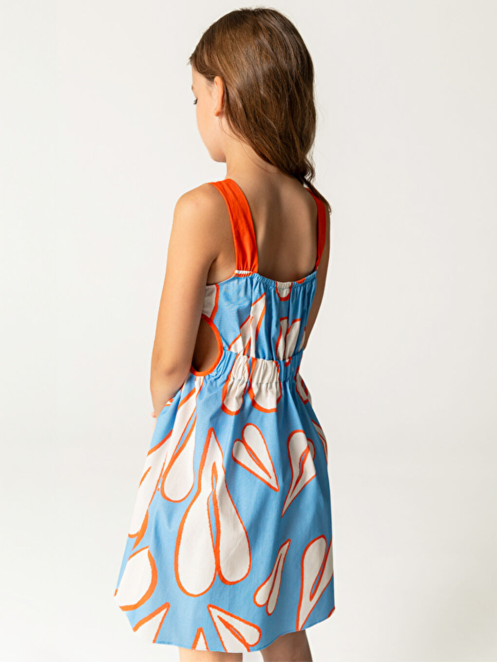 Kalp Desenli Askılı Mavi Kız Çocuk Elbise-1