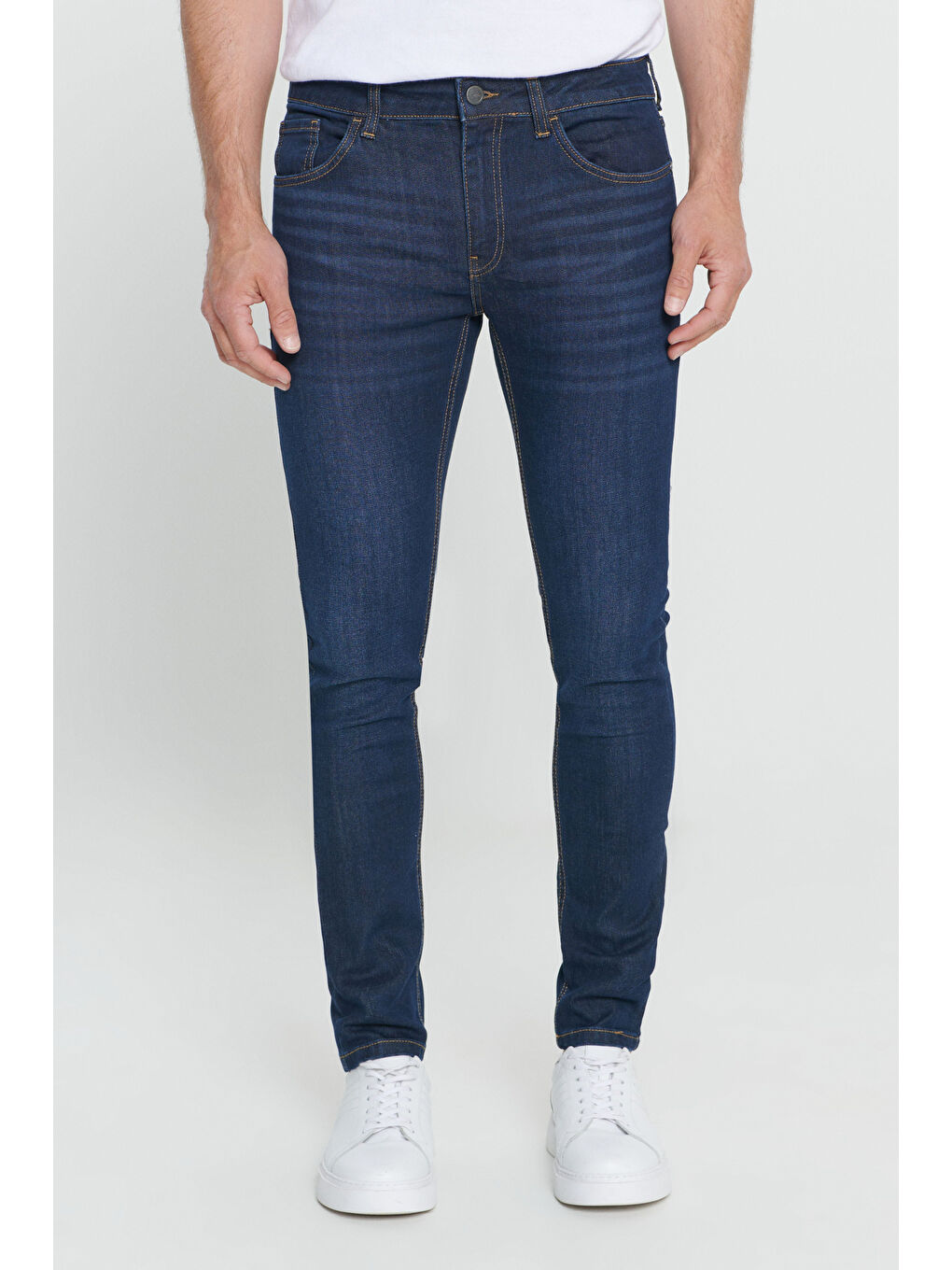 Erkek Lacivert Ekstra Slim Fit Dar Kesim Pamuklu Rıss Jean Pantolon Denim-1