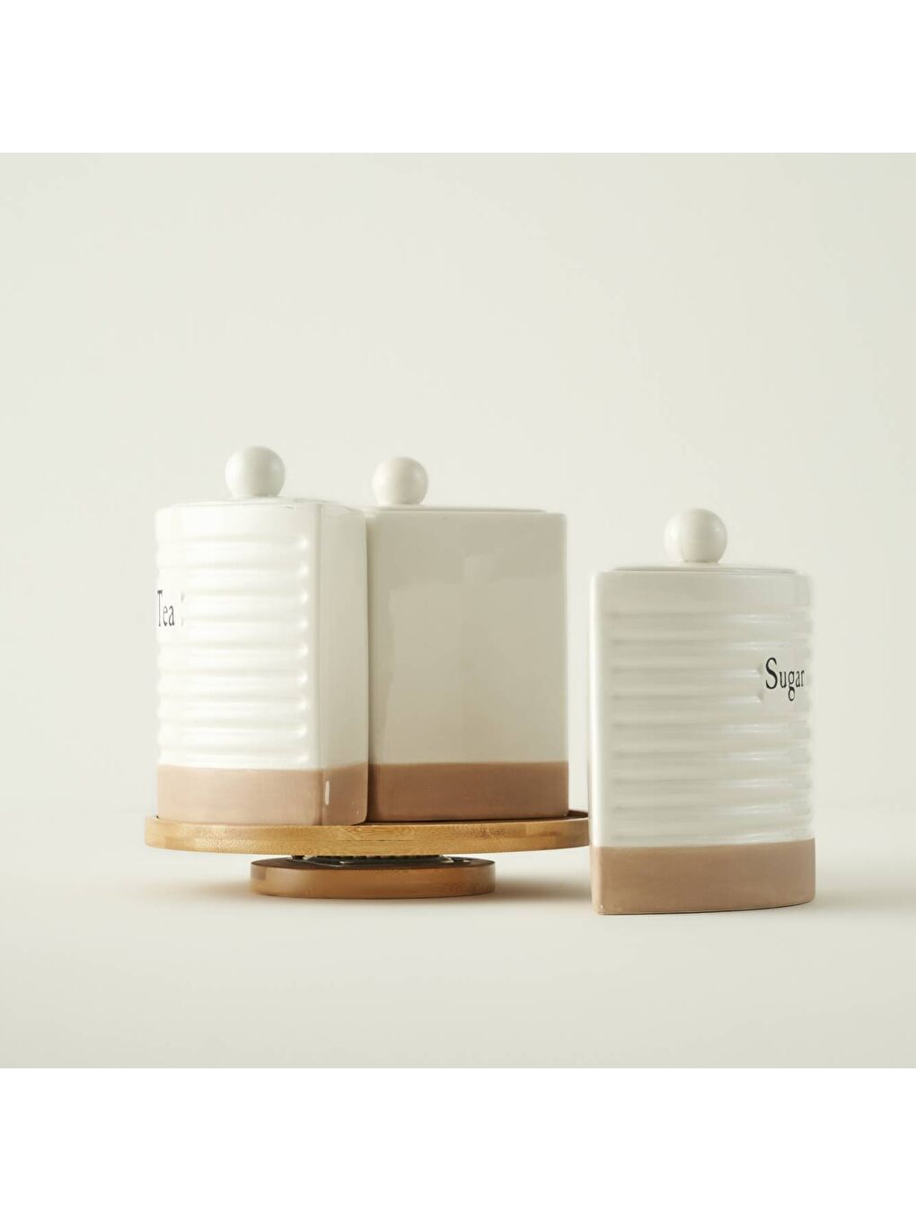 Enjoy Dönen Standlı Seramik Kavanoz Seti Beyaz (22x21,3 cm)-3