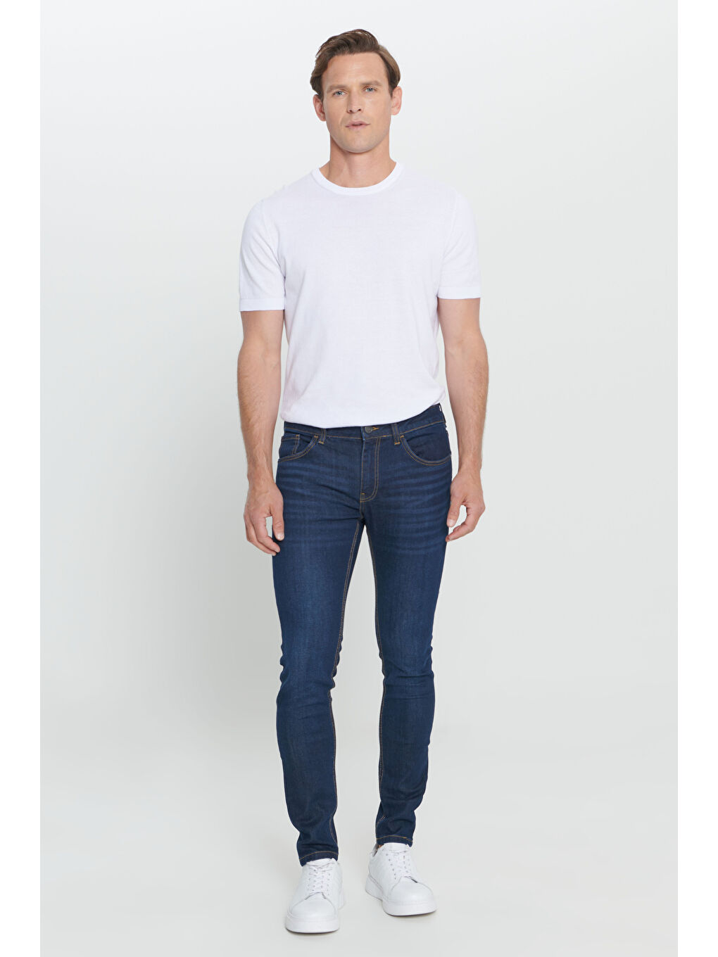 Erkek Lacivert Ekstra Slim Fit Dar Kesim Pamuklu Rıss Jean Pantolon Denim-3