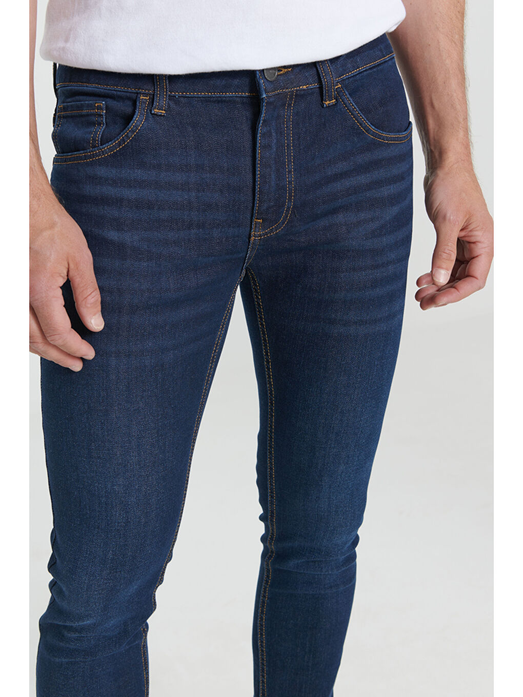 Erkek Lacivert Ekstra Slim Fit Dar Kesim Pamuklu Rıss Jean Pantolon Denim-5