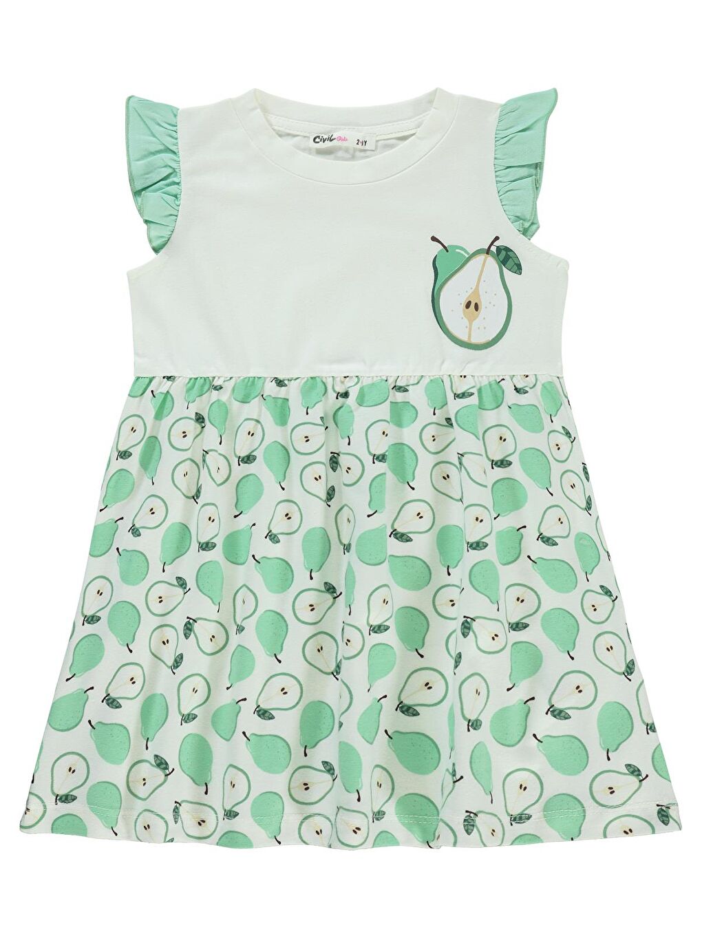 Girls Meyveler Baskılı 2-5 Yaş Elbise - Yeşil 5-6 Yaş