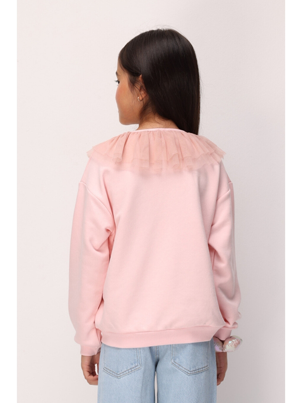 Pembe Tül Yaka Detaylı Kız Çocuk Sweatshirt - Zora-3