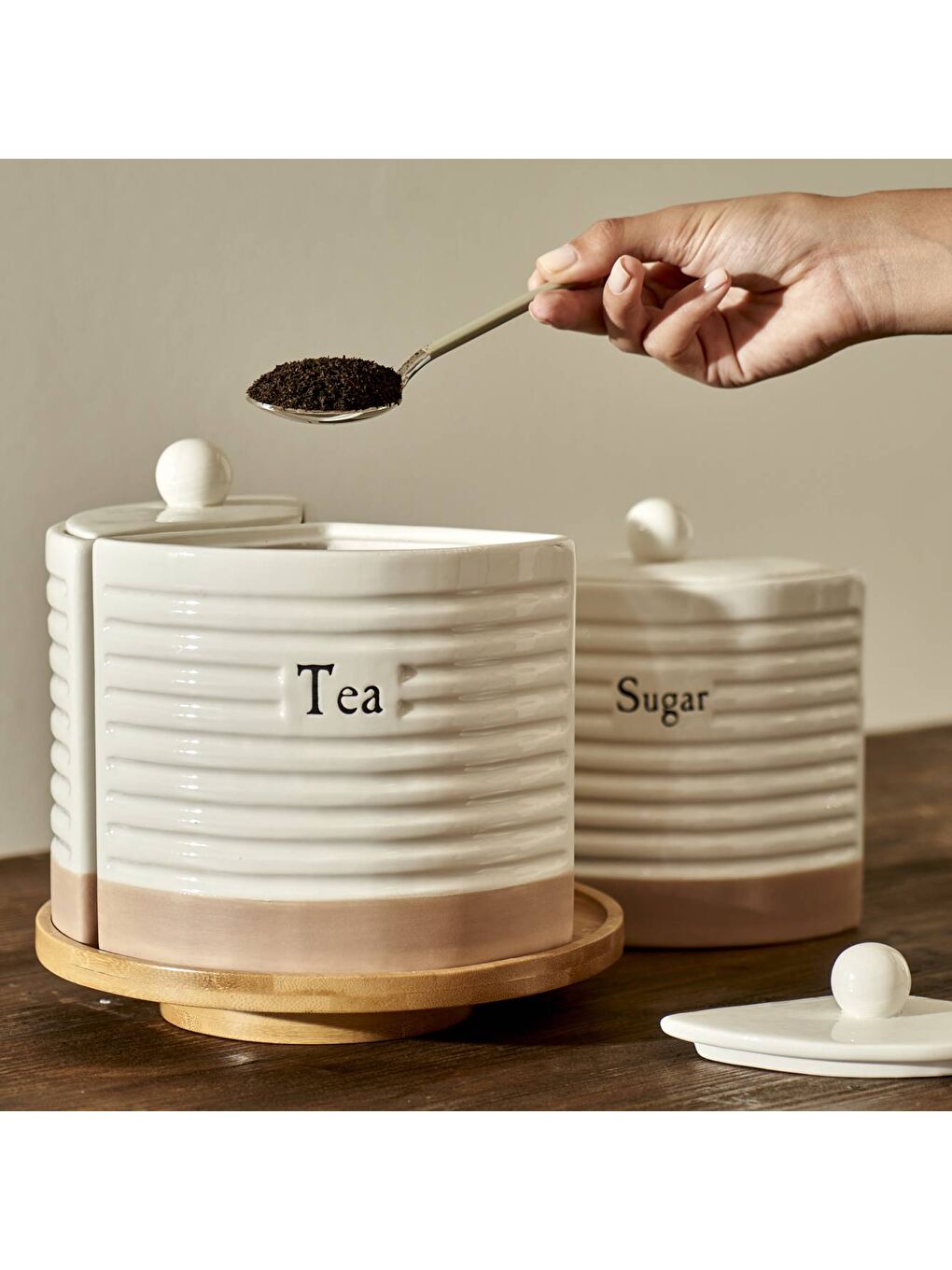 Enjoy Dönen Standlı Seramik Kavanoz Seti Beyaz (22x21,3 cm)-6