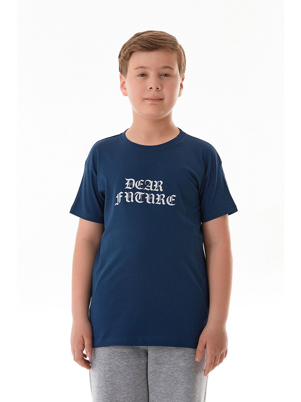 Lacivert Dear Future Yazı Baskılı Erkek Çocuk Tişört