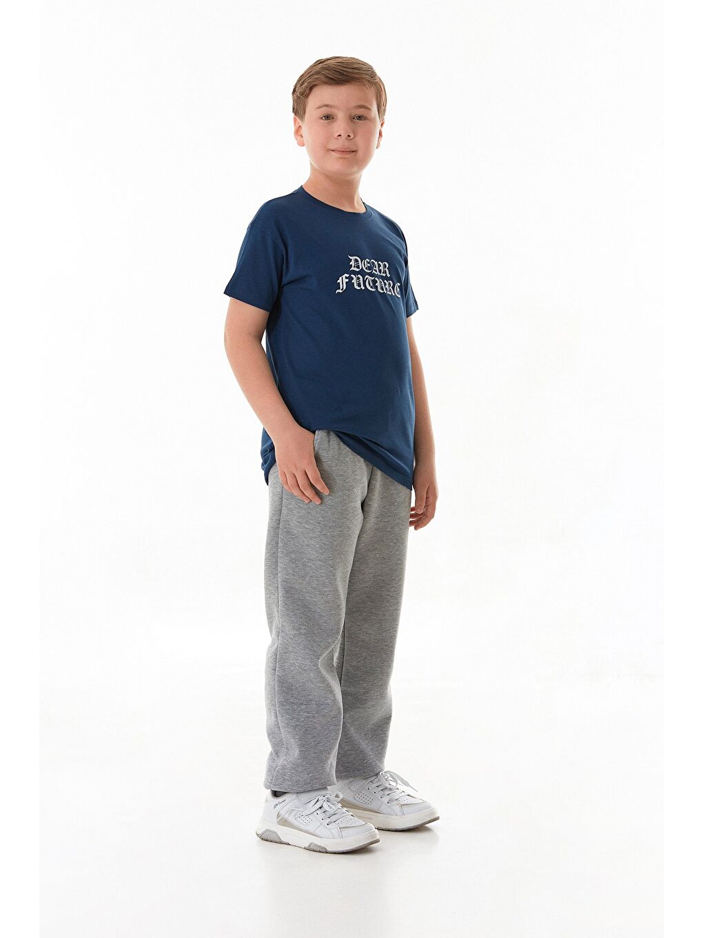 Lacivert Dear Future Yazı Baskılı Erkek Çocuk Tişört-1