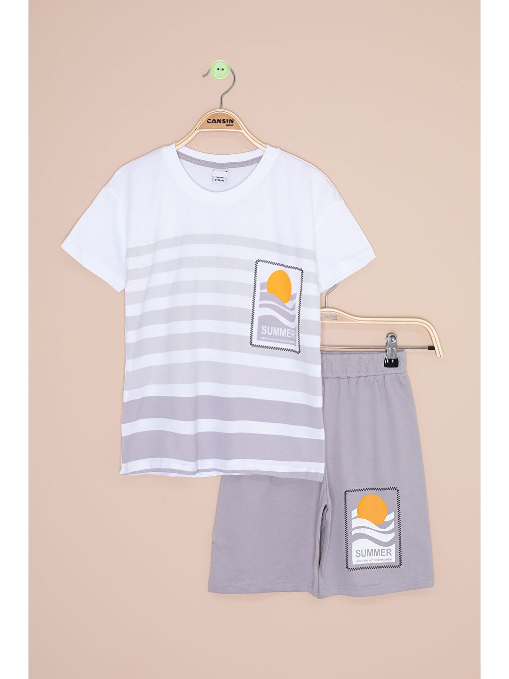 Gri Çizgi Desenli Summer Baskı Erkek Çocuk Şortlu Takım 20649