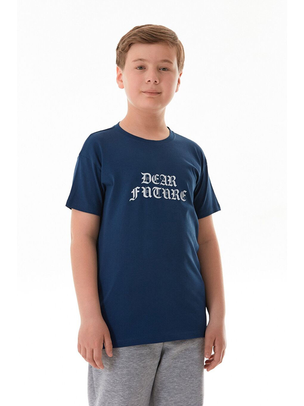 Lacivert Dear Future Yazı Baskılı Erkek Çocuk Tişört-3