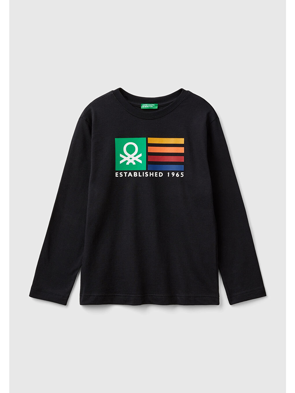 United Colors Of Benetton Erkek Çocuk Siyah Önü  Logo Baskılı Sweatshirt