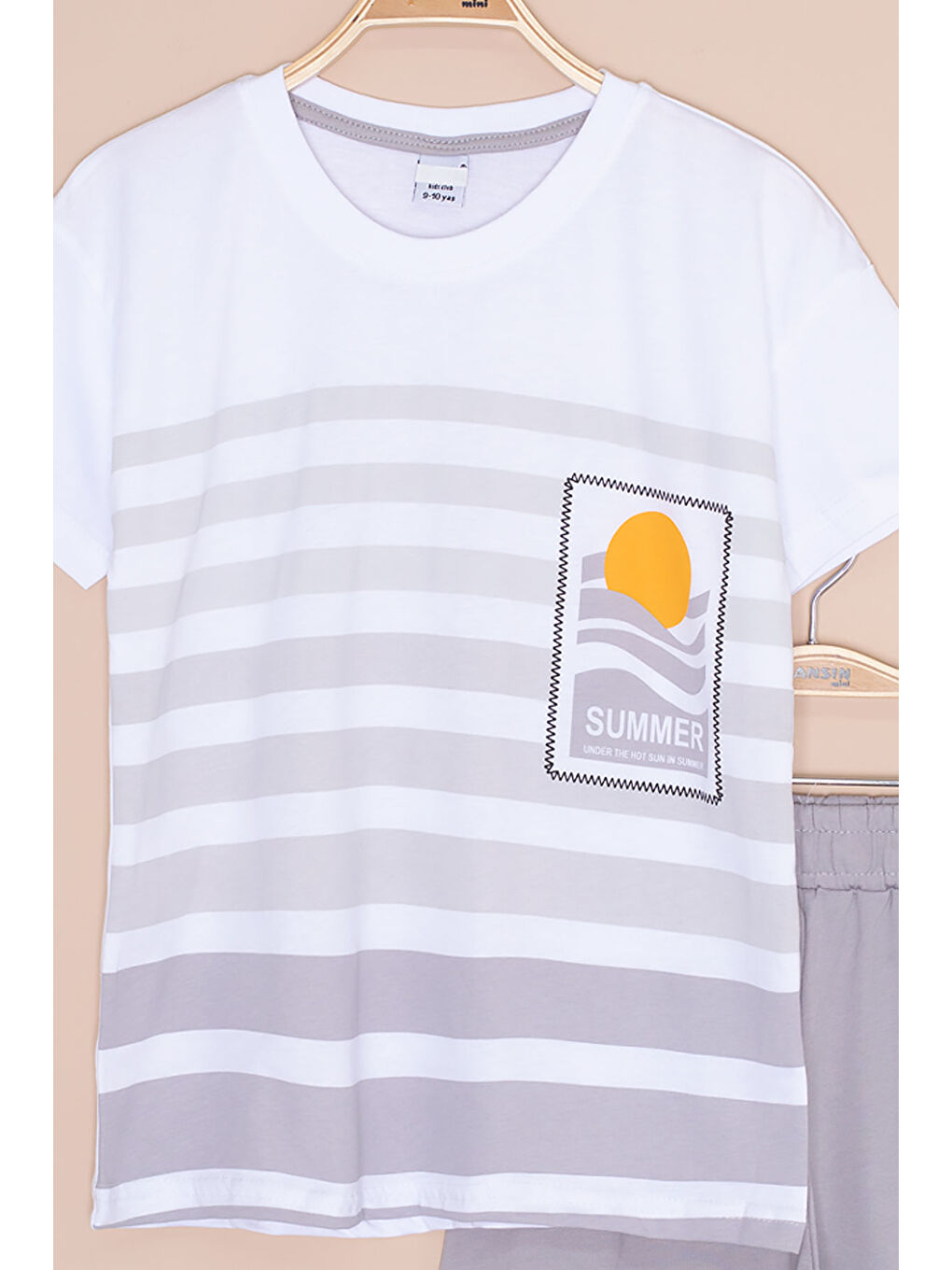 Gri Çizgi Desenli Summer Baskı Erkek Çocuk Şortlu Takım 20649-1