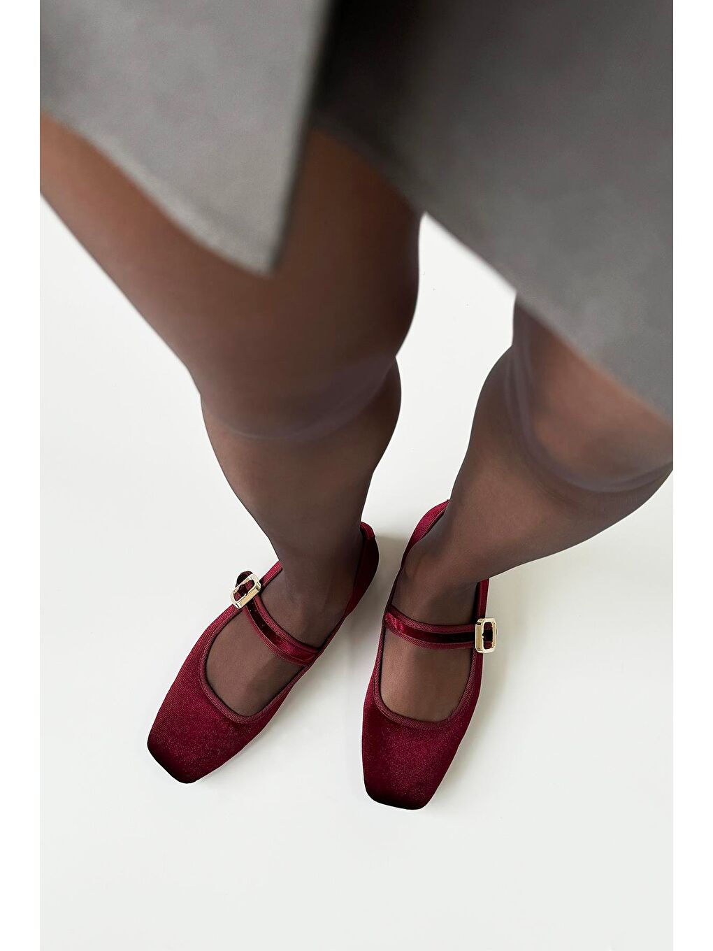 Carlisa Kadın Kemer Detay Kadife Babet Bordo-1