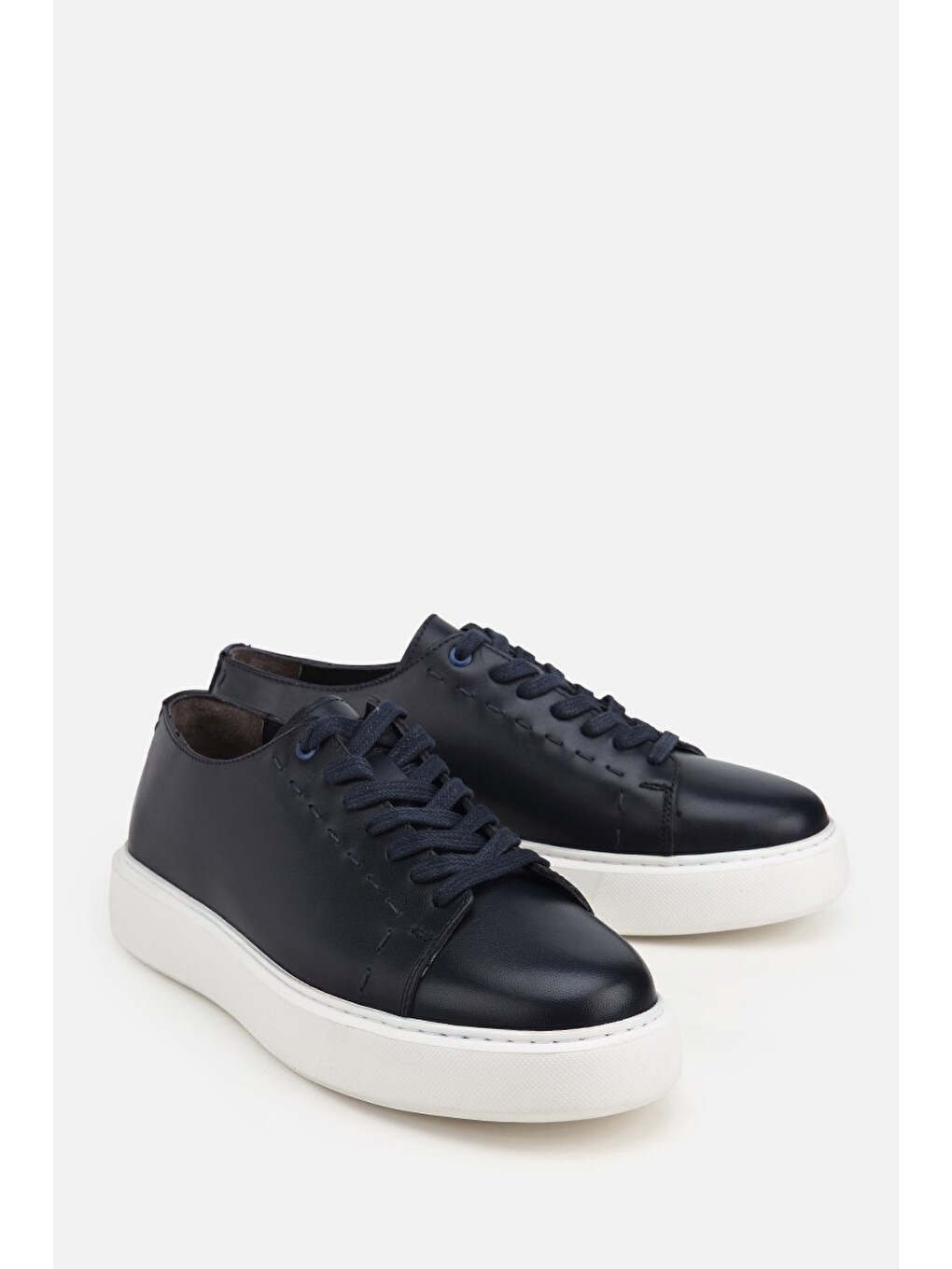 Erkek Lacivert Deri Bağcıklı Kalın Tabanlı Günlük Sneaker-1