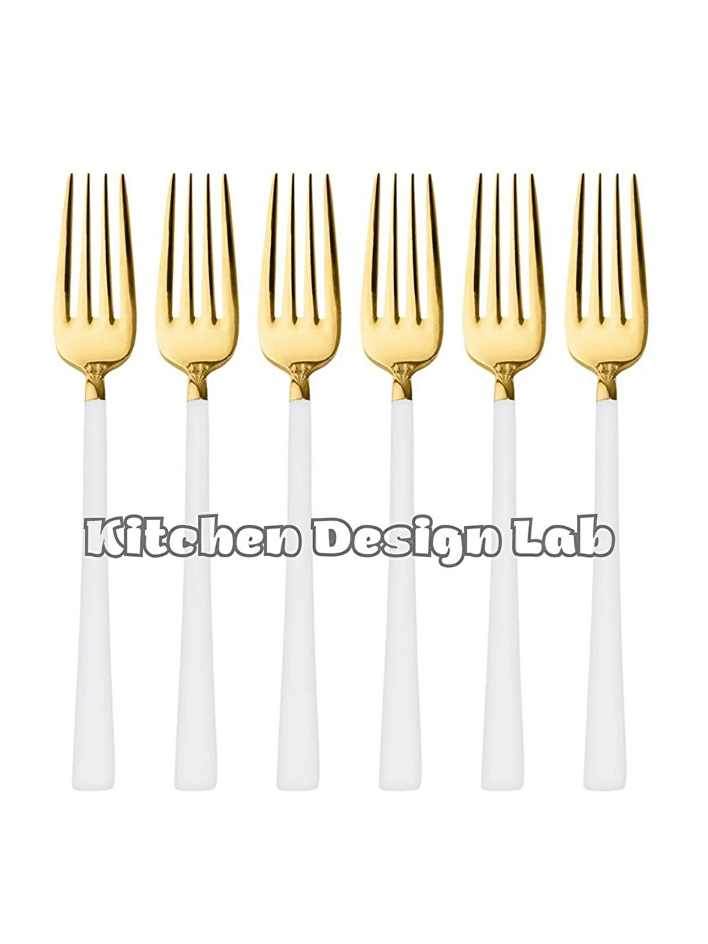 Kitchen Design Lab Beyaz 12 Adet Parlak Gold Beyaz Tatlı Meyve Kaşık Çatal Takımı, Paslanmaz Çelik Kahvaltı Kaşık Çatal Seti - 2