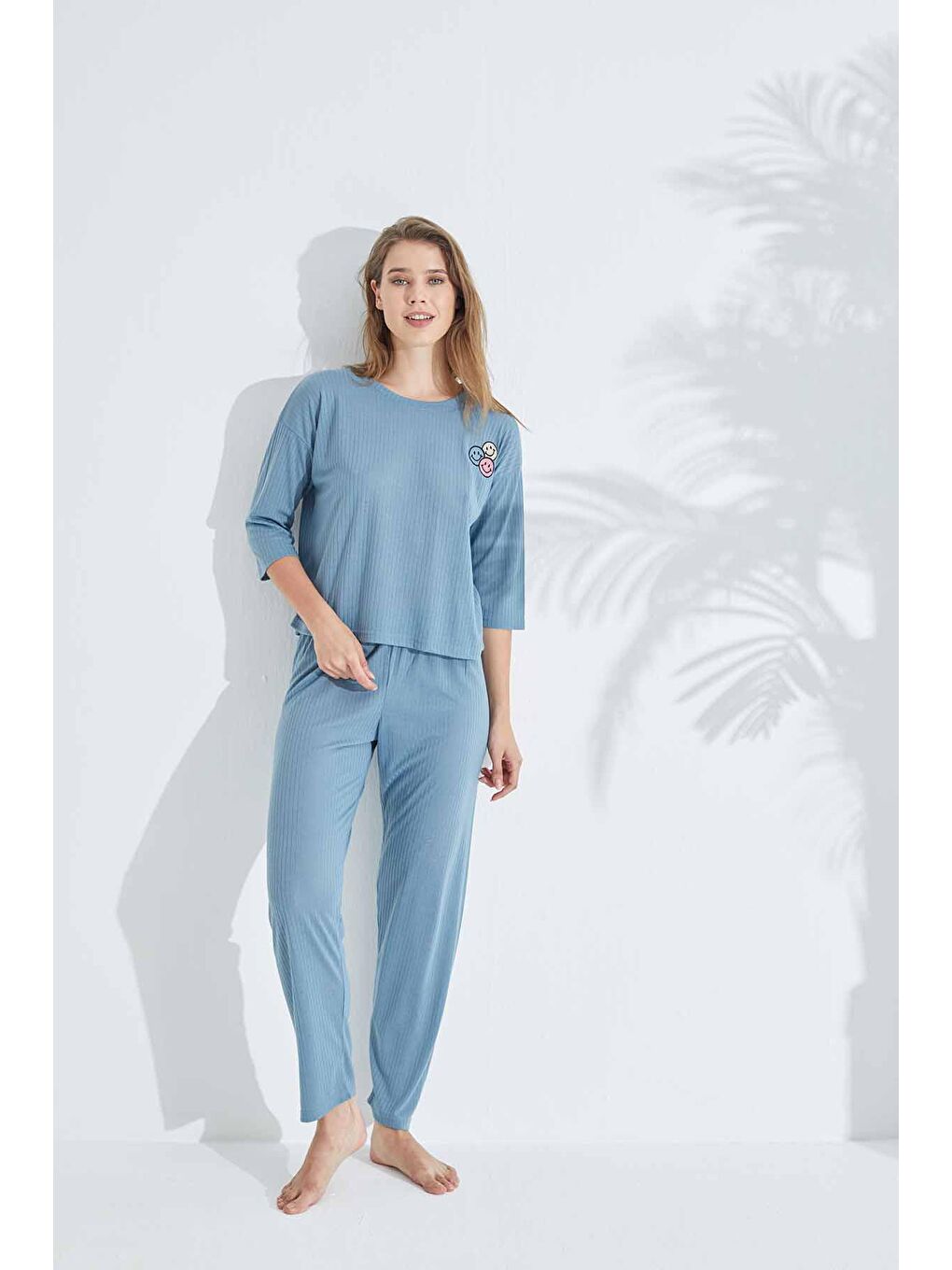 İndigo Soft Touch İnce Örme Nakışlı Pijama Takım