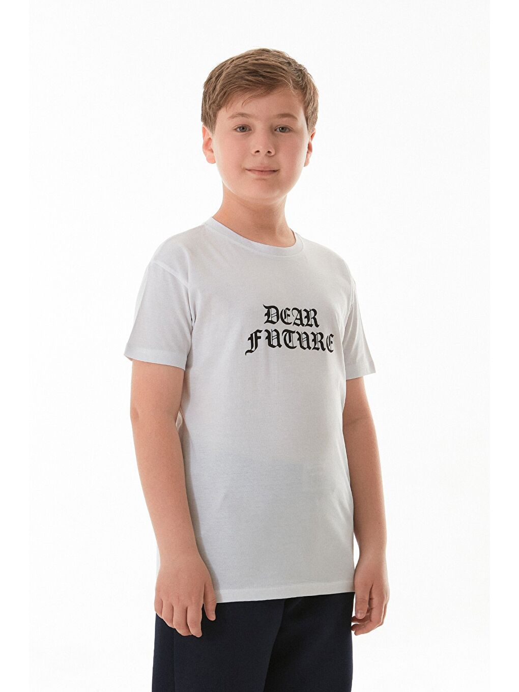 Beyaz Dear Future Yazı Baskılı Erkek Çocuk Tişört