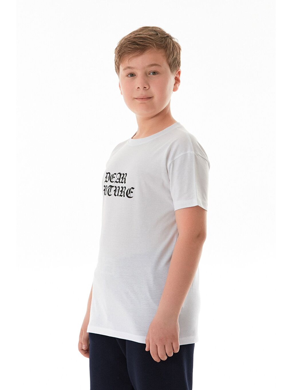 Beyaz Dear Future Yazı Baskılı Erkek Çocuk Tişört-1