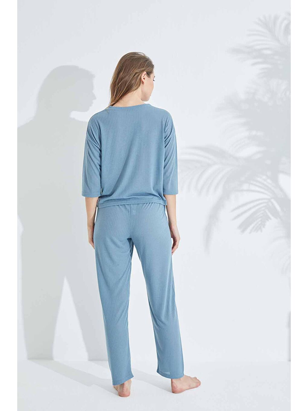 İndigo Soft Touch İnce Örme Nakışlı Pijama Takım-1