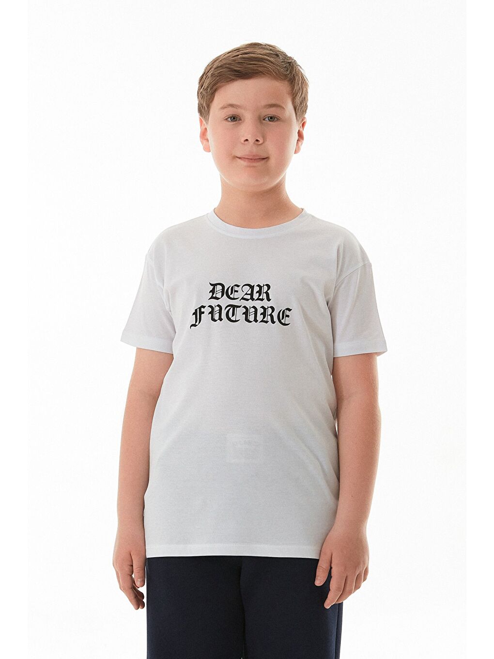 Beyaz Dear Future Yazı Baskılı Erkek Çocuk Tişört-4