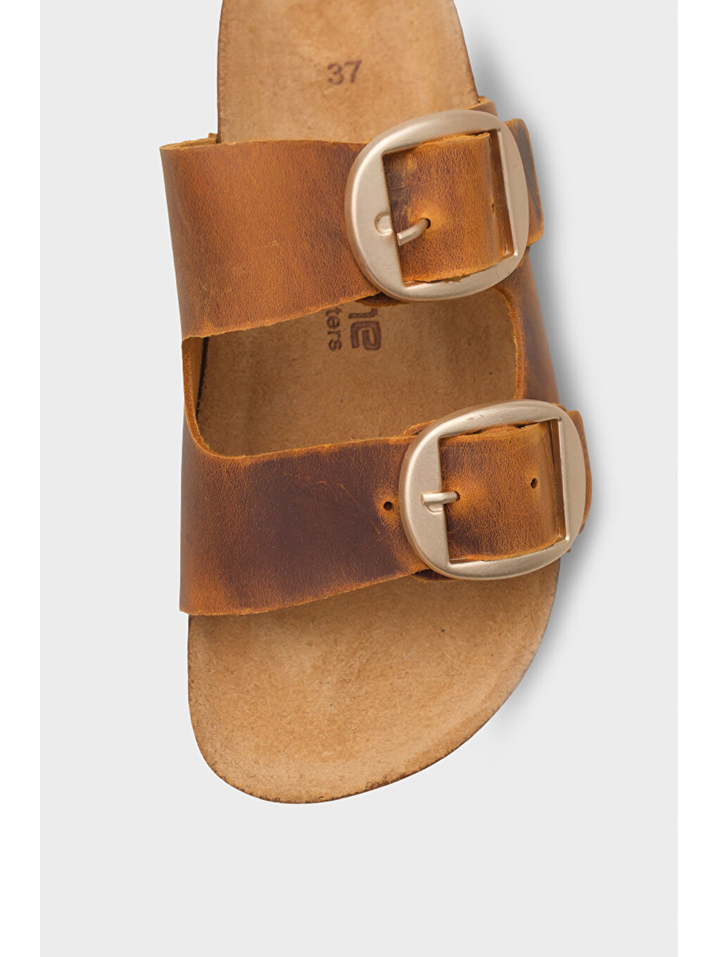 Kahverengi Cathie İki Büyük Tokalı Anatomik Mantar Tabanlı Deri Terlik-2