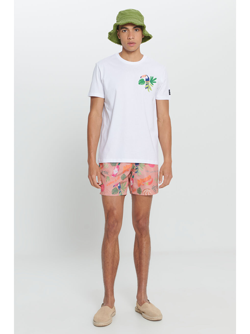 Erkek Beyaz Standart Fit Normal Kesim %100 Pamuk Baskılı Bisiklet Yaka Tişört-2