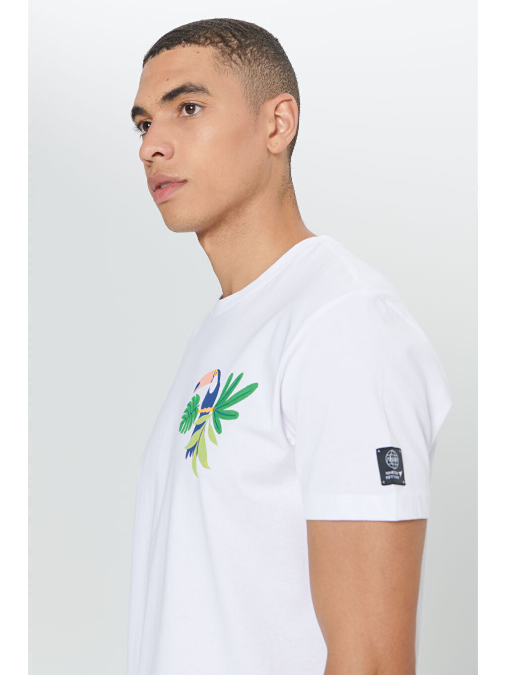 Erkek Beyaz Standart Fit Normal Kesim %100 Pamuk Baskılı Bisiklet Yaka Tişört-4