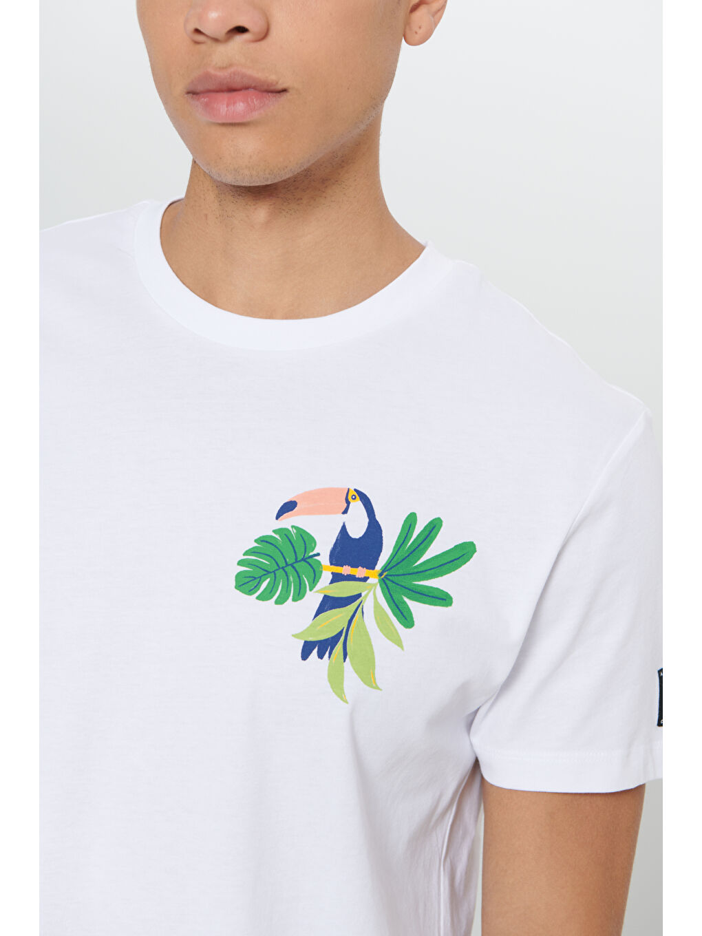 Erkek Beyaz Standart Fit Normal Kesim %100 Pamuk Baskılı Bisiklet Yaka Tişört-5