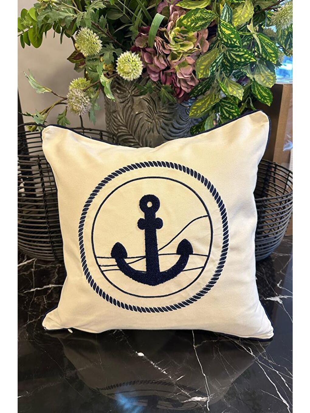 Karışık Denizci Lüx Nakışlı Keten Kırlent Kılıfı 45x45 cm