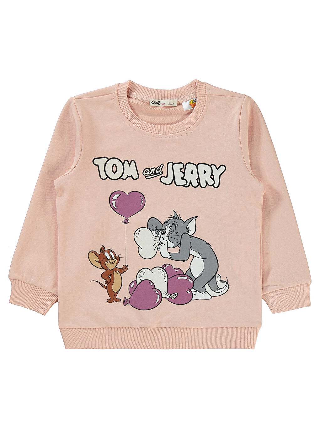 Civil Pudra Tom and Jerry Kız Çocuk Sweatshirt 2-5 Yaş Açık Pudra