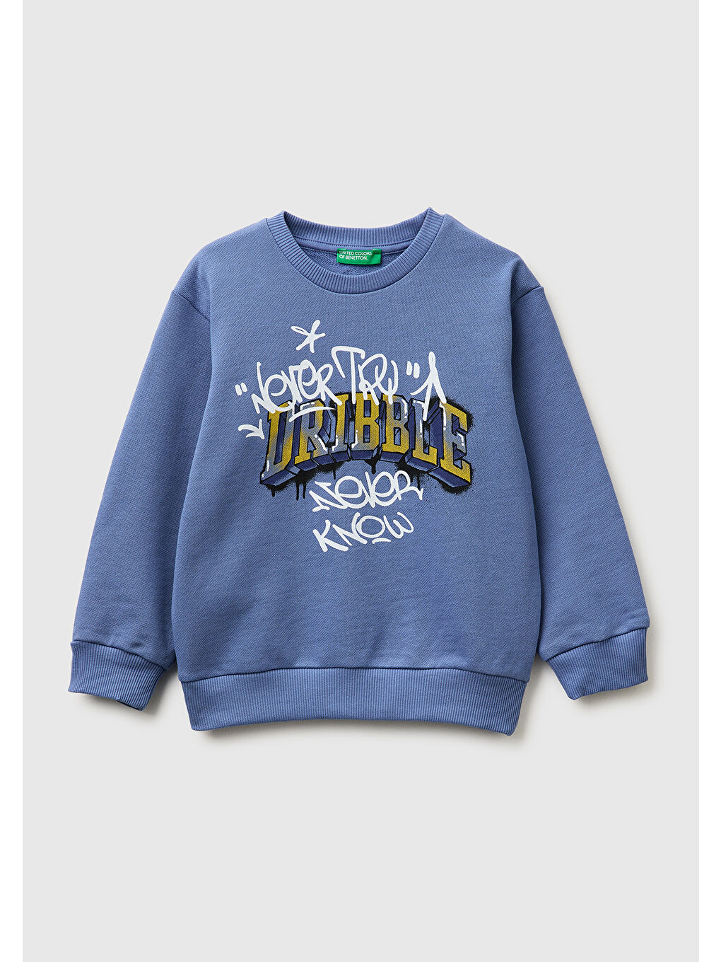 Turkuaz Erkek Çocuk Havacı Mavi Önü Baskılı Rahat Kalıp Bisiklet Yaka Sweatshirt