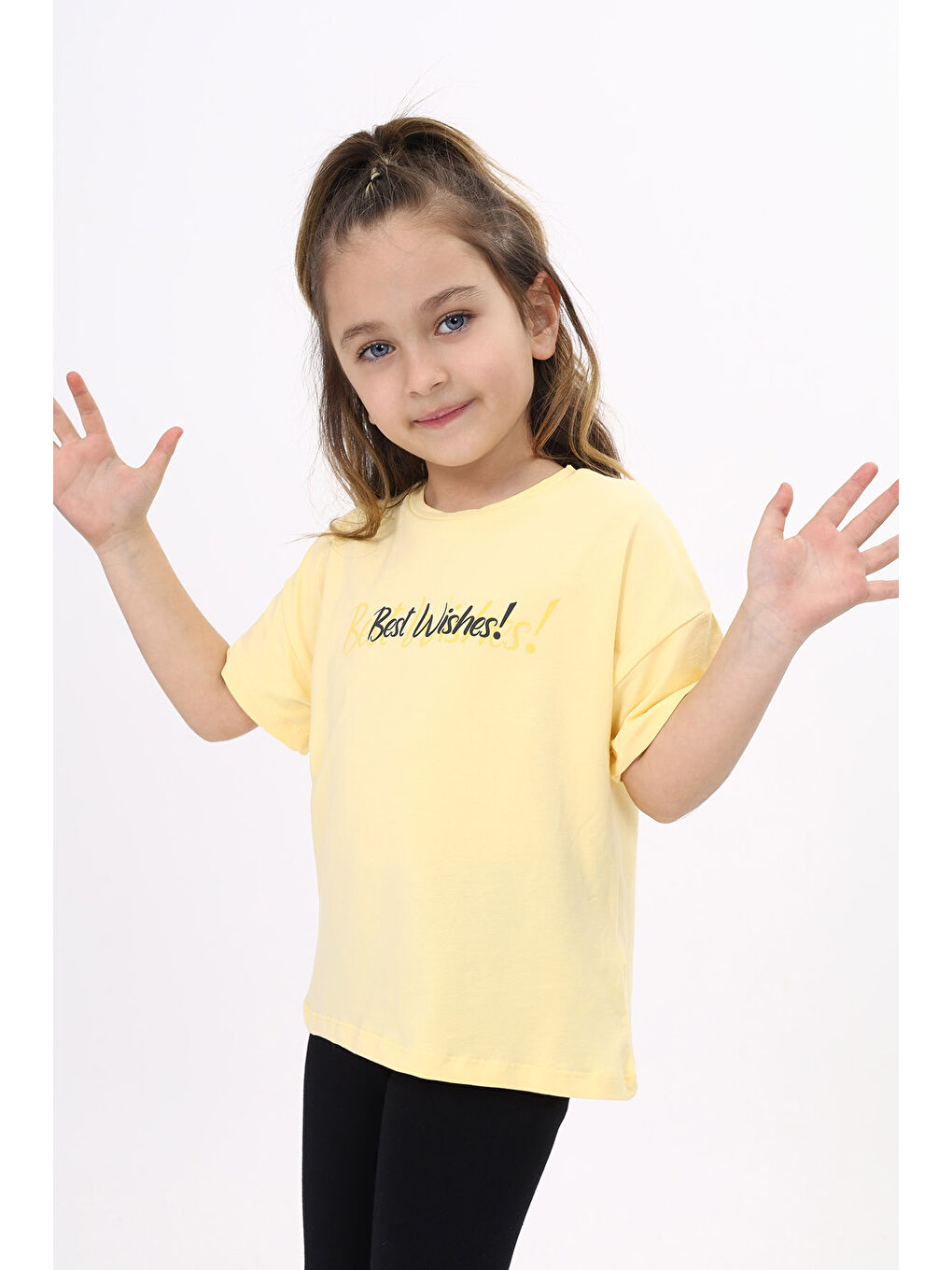 Sarı Kız Çocuk Baskılı Tişört-1