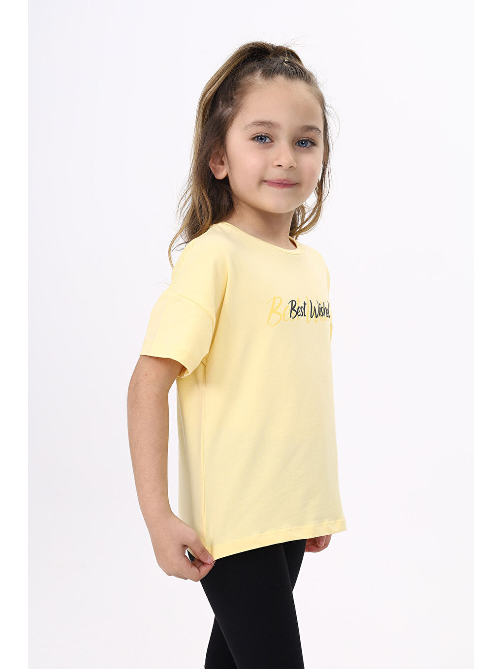 Sarı Kız Çocuk Baskılı Tişört-5