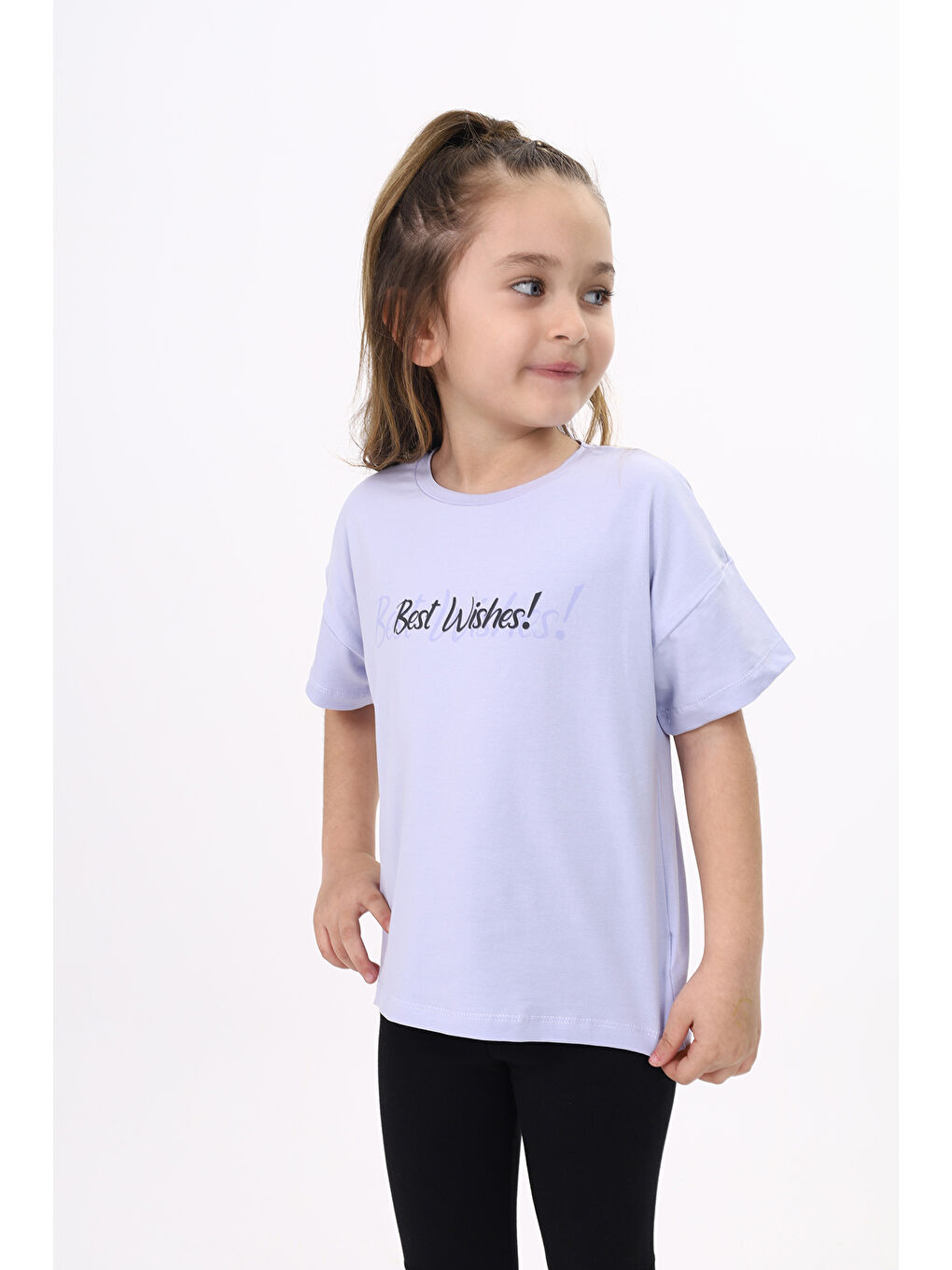 Lila Kız Çocuk Baskılı Tişört-2