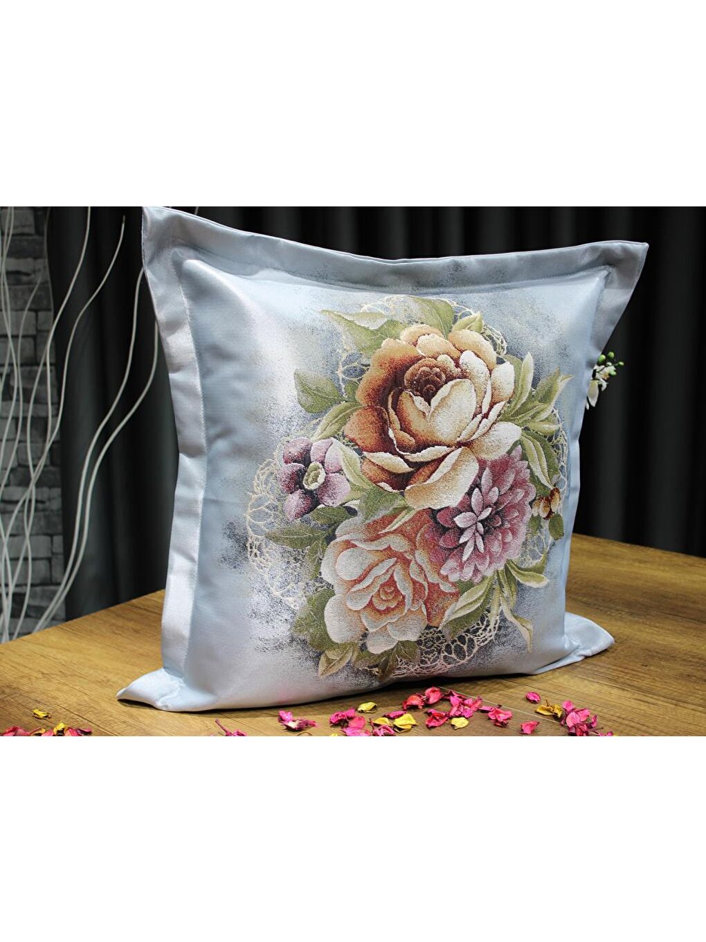 Goblen Lüx 2 Li Kırlent Kılıfı Gri