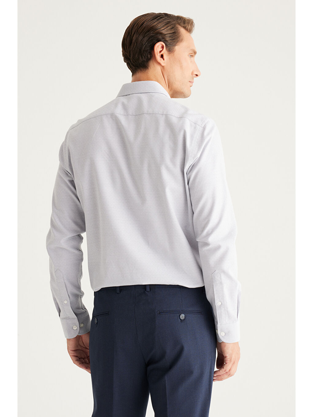 Erkek Gri Slim Fit Dar Kesim İtalyan Yaka Organik Pamuk Karışımlı Gömlek-5