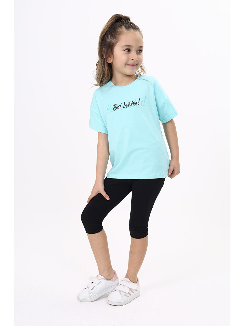 Yeşil Kız Çocuk Baskılı Tişört-1