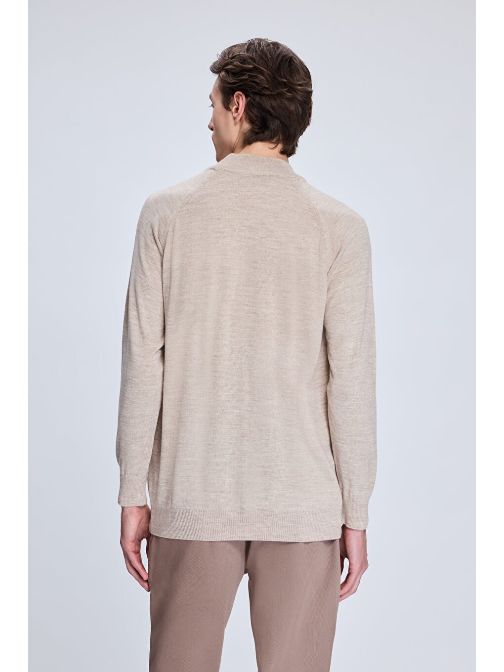 Bej Vizon Regular Fit Jakarlı Yarım Balıkçı Yaka Yünlü Kazak-4